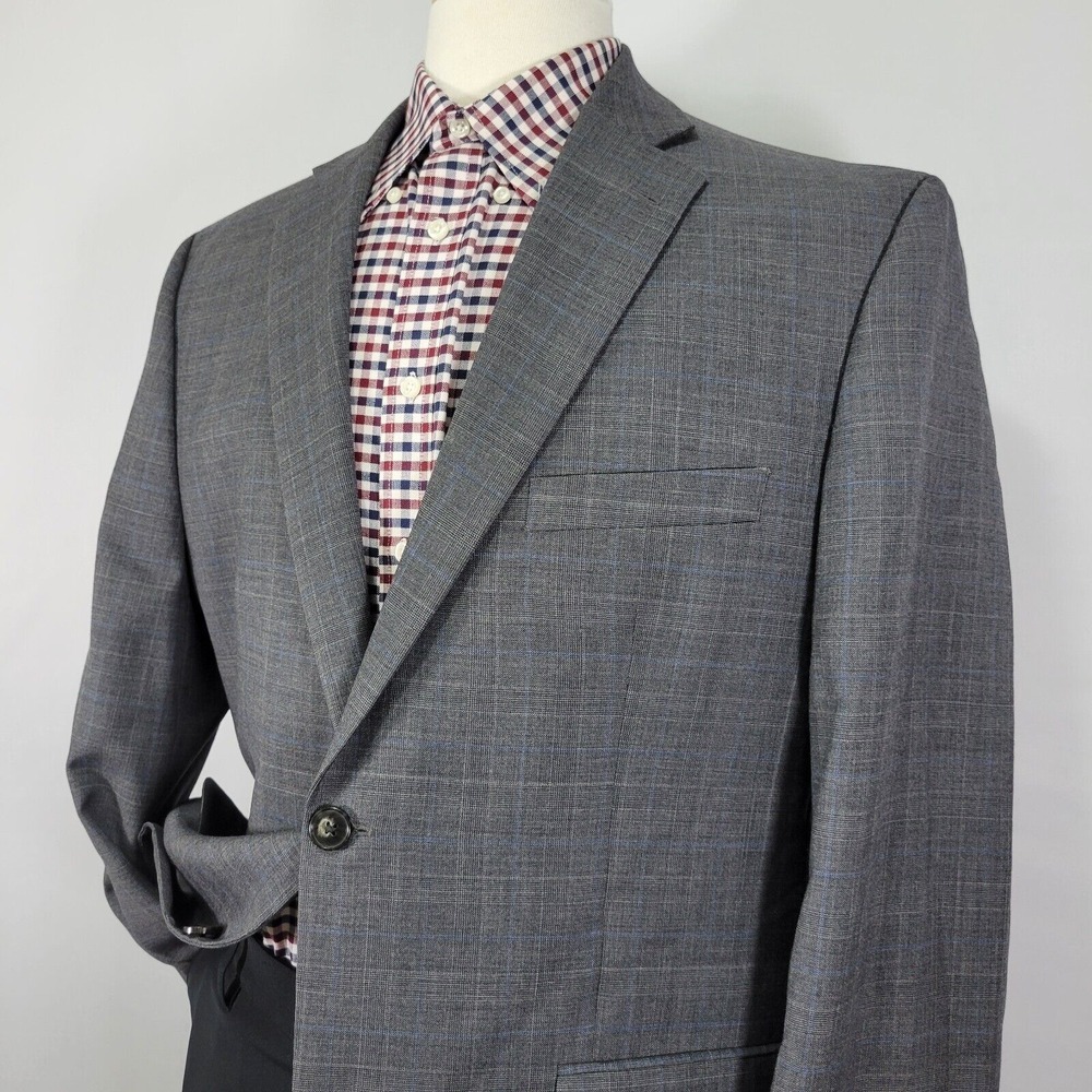 Greg Norman Tasso Elba Men's Sport Coat Blazer Two Button Gray Plaid Wool 44R - Picture 3 of 14